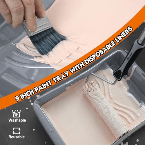 ROLLINGDOG 9 Inch Paint Roller Kit with Extension Pole - color: 11 pc paint roller kit with masking tape