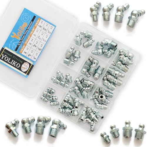 1/4"-3/8" 45Pcs 4 Sizes Grease Fitting Assortment Straight 45 90 Degree Grease Zerk Fittings,Galvanized Steel Grease Fittings and grease gun tips for Industrial/Agricultural Machinery - size: 4Size-45Pcs