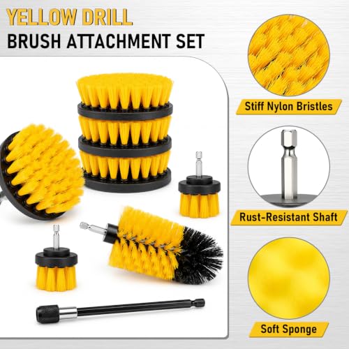 28 Pack Drill Brush Attachment Set, Power Scrub Brushes Extend Long Reach Tools for Grout, Floor, Tub, Bathroom and Kitchen Surface,Scratch Brushes (Yellow) - color: Yellow