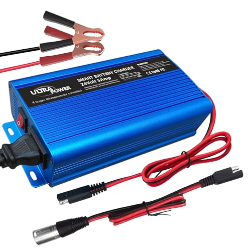 ULTRAPOWER 24V 5A Battery Charger,Universal Battery Charger Maintainer with 4LEDs Indicator,XLR Connector for Cars,Trucks,RVs,ATVs,UTVs,Tractors,SUVs,Electric Wheelchair Lead Acid Battery