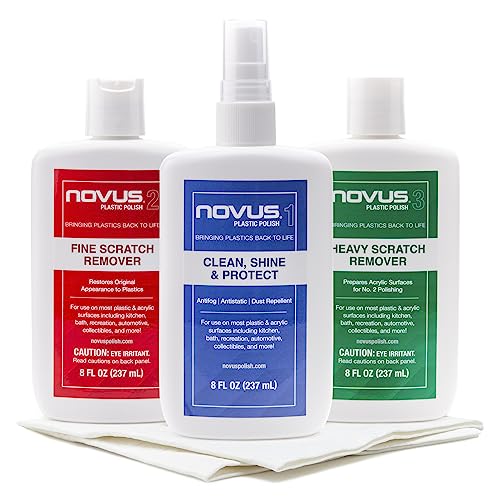 NOVUS-PK1-8 | Plastic Clean & Shine #1, Fine Scratch Remover #2, Heavy Scratch Remover #3 and Polish Mates Pack | 8 Ounce Bottles - size: 8 Ounce