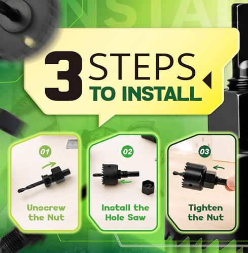 8PCS Hole Saw Kit for Wood, Drywall, PVC and Door Use, 1" to 2-1/8"