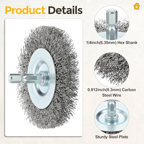 3in Wire Wheels for Drill with 1/4in Hex Shank, Carbon Steel - size: 3 inch(0.012in Wire)