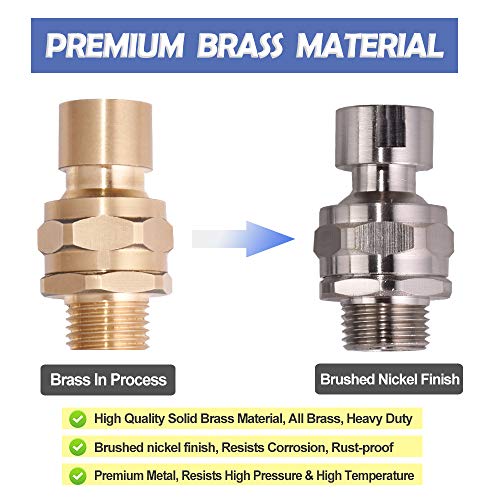 Shower Head Swivel Ball Adapter Brass Adjustable Shower Connector Shower Arm Extension Bathroom Universal Showering Component (Brushed Nickel) - color: Brushed Nickel