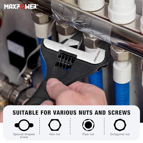MAXPOWER Slim Adjustable Wrench Set, 6" & 10" Wide Jaw Opening, Dual Scale With Metric and SAE Plumbing Wrenches, Deep Jaw With Soft Grip Handle - size: 6" 10"