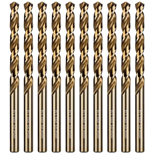1/4 Inch HSS Twist Drill Bits 10Pcs, HPHOPE 1/4" Jobber Drill Bits Set, Straight Round Shank, Suitable for Drilling in Hard Metal, Stainless Steel, Cast Iron - size: 1/4 Inch, 10Pcs