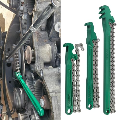 3 PCS Chain Wrench Set, Green Adjustable Chain Oil Filter Wrench (9", 12", 16"), Heavy Duty Carbon Steel Pipe Wrench for Automotive Repair & Plumbing