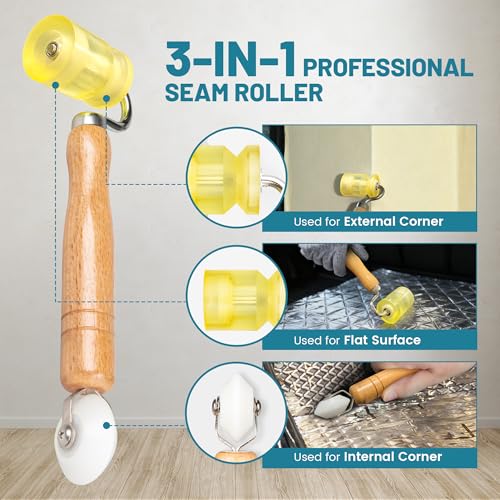 NuIth 3-in-1 Auto Car Audio Sound Deadening Rolling Wheel Roller, Groove Design PU Sound Deadening Mats Roller W/Bearings + V-Shape Roller Head, Heat Abatement Mat Wallpaper Deadener Seam Roller - style: 3 IN 1 Roller with Groove Design+V-Shape Roller
