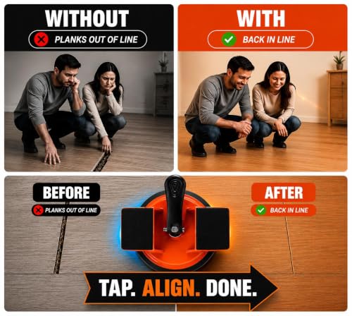 Premium Floor Gap Fixer Tool for Laminate & Vinyl Plank Flooring Heavy Duty Puller with Suction Cup 45° Iron Striking Surface Hardwood Gap Repair Filler Tool for LVP LVT Floating Floors.