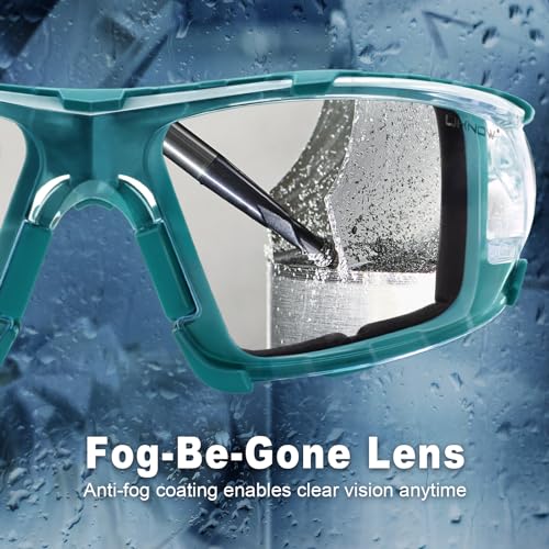 UKNOW Safety Glasses - Anti Fog Wraparound Lenses - Removable Foam Gasket - ANSI Z87.1 Protective Eyewear - Impact Resistant - color: Teal