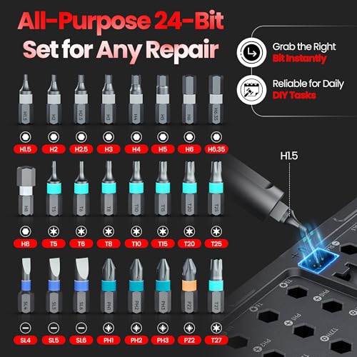 24 in 1 Magnetic Ratchet Screwdriver Set, Magnetic Screwdriver Set with Multi-Bit Ratcheting Handle & Bit Magnetizer, Compact Repair Tool Kit with Storage Case for Furniture, Computer, Bicycle and DIY - size: 24 in 1