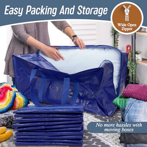 6 Pack Extra Heavy Duty Large Moving Bags with Strong Zipper, Blue - color: Blue, size: 6 Pack
