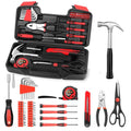 HANGYING 39-Piece Household Tools Kit, Red Home Tool Set with Storage Case - color: Red