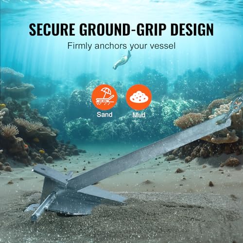 VEVOR Fluke Style Anchor Kit,Hot-Dipped Galvanized Steel Fluke Anchor with 7.9' Chain - size: 13 lbs