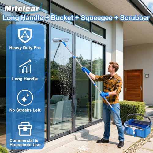 Mitclear Window Cleaning Kit 77'' Long Handle with Bucket for Home Outdoor - style: Window Cleaning Kit with Poles
