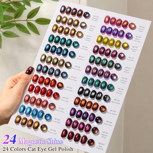 Double Rhythm 28Pcs 0.5Oz Cat Eye Gel Nail Polish Set Same Color Same Bottle Gel Polish Kit Nail Art Manicure Salon DIY at Home for Women (Dark Navy Blue Green Burgundy Brown-T24-15) - color: Iridescent Shadow
