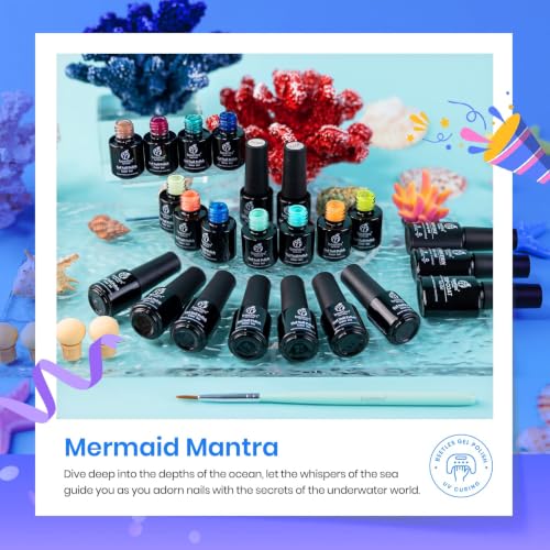 Beetles Purple Gel Nail Polish Set, 20 Colors Mermaid Gel Polish | Blue Green Pink Purple Shimmer Glitter Mermaid Gel Polish Kit with Base Top Coat Soak off Uv Nail Art Spring Gifts for Women - color: 20 Colors Mermaid Mantra