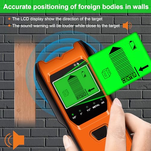 Stud Finder Wall Scanner, 5 in 1 Multifunction Stud Locator with Smart Sensor, HD LCD Display and Audio Alarm for The Center & Edge of Metal, Studs, AC Wire, and Pipe Detection (Tropical Orange) - color: Tropical Orange