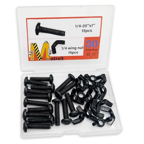 30 Pack Black 1/4"-20 x1 Screw Bolts and Wing Nut Kit 15pcs Machine Screws with Round Head Phillips 15pcs Butterfly Hand Twist Tighten Nut Zinc Plated Hardware Fitting Fastenings Assortment Kit - size: Black 30 Pack 1/4"-20 x1"