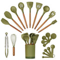 SMIRLY Silicone Kitchen Utensils Set, 22-Piece Acacia Wood Handle, Green - color: Green
