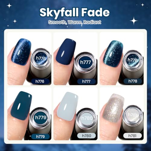 Beetles Blue Gel Nail Polish Set, 6 Colors Navy Teal Glitter Gel Polish - color: A - Mixed Finishes | Skyfall Fade