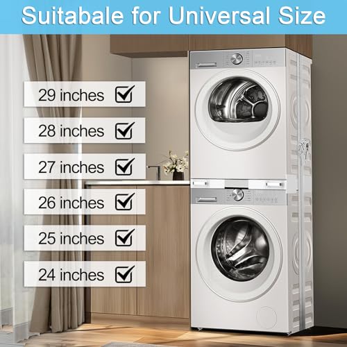 Washer Dryer Stacking Kit - Adjustable Design Fits Most Washers & Dryers | Adjustable 24" - 29" - Universal Stacking Kit with Pull-Out Drying Rack for Laundry Room - Space-Saving - style: Stacking Kit with 4 Tube Racks