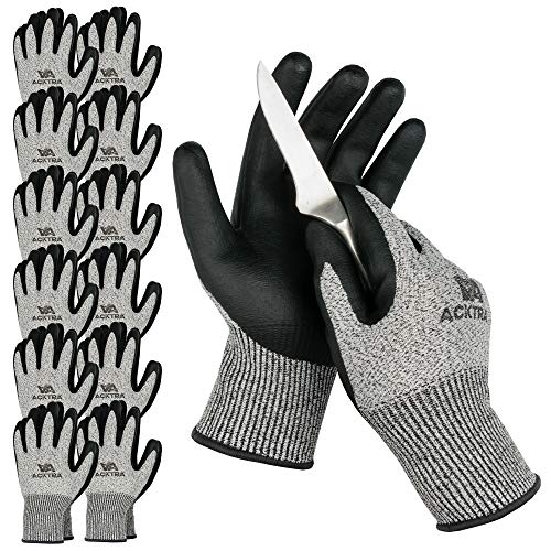 ACKTRA Level 5 Cut Resistant Safety WORK GLOVES, 12 pairs - size: Medium (Pack of 12), style: Microfoam Coating