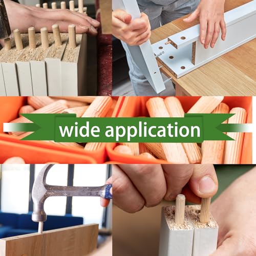 230Pcs Wooden Dowels Assorted M6 M8 M10 Fluted Wood Dowels Rods Grooved Plugs Hard Wood Crafts Dowel Pegs Woodwork Pin for Crafts, Furniture, DIY Manual,Carpentry (3/8 + 5/16 + 1/4in) - size: 4 sizes-230pcs