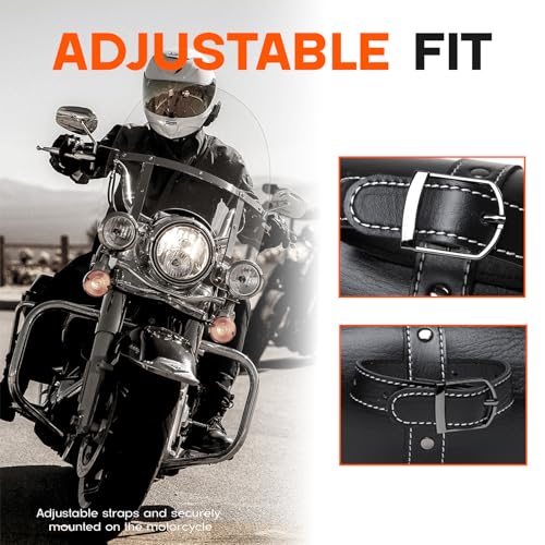 Rogierra 5.8L Universal Motorcycle Fork Bag - PU Leather Waterproof Tool Roll Bag with Metal Skull Design, Sissy Bar Handlebar Storage Saddlebag With Reinforced Straps, Black - style: Metal Skull Badge With Nails
