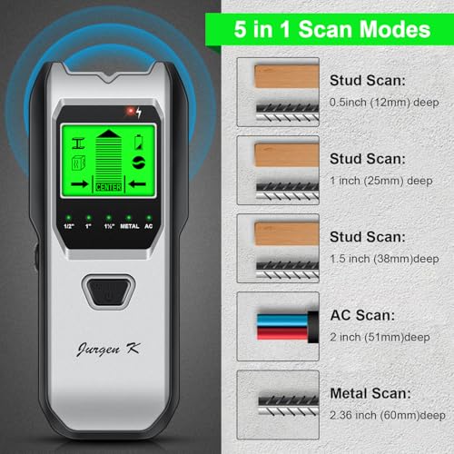 Stud Finder Wall Scanner, 5 in 1 Multifunction Stud Locator with Upgraded Smart Sensor, HD LCD Display and Audio Alarm for The Center & Edge of Metal, Studs, AC Wire, and Pipe Detection (Gainsboro) - color: Gainsboro
