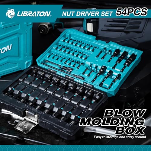 LIBRATON 54PCS Magnetic Nut Driver Set, Impact Drill Driver Bit Set 1/4"