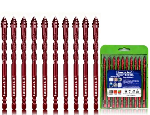 10pc Red 5/16” Serrated Eccentric Masonry Drill Bit, 8mm Serrated Concrete Drill Bit Set for Ceramic Tile Brick Glass Plastic Marble and Wood - size: 5/16 in
