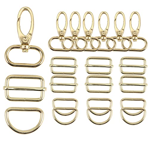 PECMER Purse Hardware for Bag Making 1 Inch D Ring 18 Pcs Gold Swivel Clasp Snap Hooks Slide Buckles for Strap Adjuster Dog Collar Making Supplies - color: Pale Gold-18 Pcs-1 Inch
