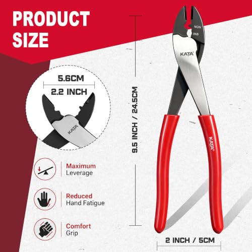 KATA 9.5" Wire Crimpers/Cutter Tool, 10-22 AWG Terminal Crimping Pliers - color: Red