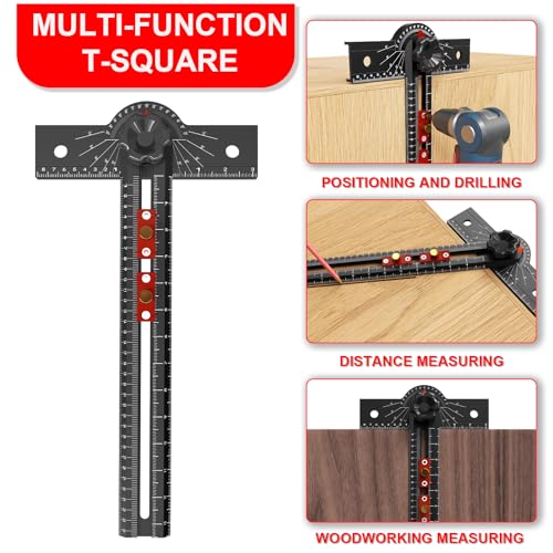 Woodworking T Square Ruler, 13.5 Inch Adjustable Angle 15-165° Measurement Tool, Aluminum Alloy, Precision Drilling Positioning Guide for Carpentry, Drafting, Contractor, Scribe Crafting, Drywall - color: 13.5in black