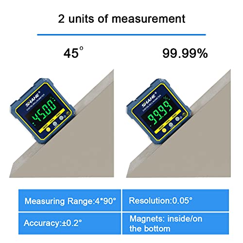 SHAHE Digital Angle Gauge Magnetic Protractor Inclinometer Level Angle Finder Angle Cube Level Box with Magnetic Base and Backlight