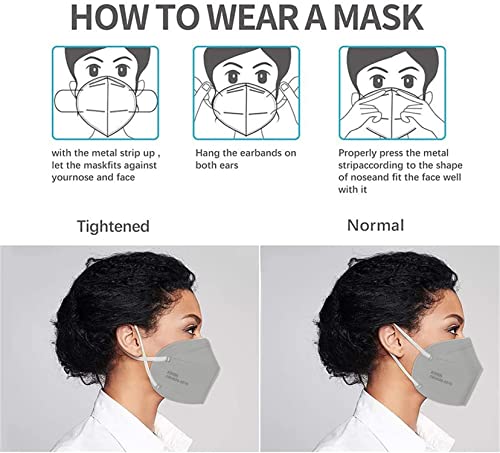 LEMENT 50PCS KN95 Face Mask, Cup Dust Masks with Elastic Ear Loops(Grey) - color: Adult-50 Pack-grey
