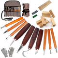 21-Piece Wood Carving Tools Kit - Complete Whittling Set with Detail Knives, Hook Knives, Sharpening Stone, Basswood Blocks & Cut Resistant Gloves for Beginner & Advanced Wood