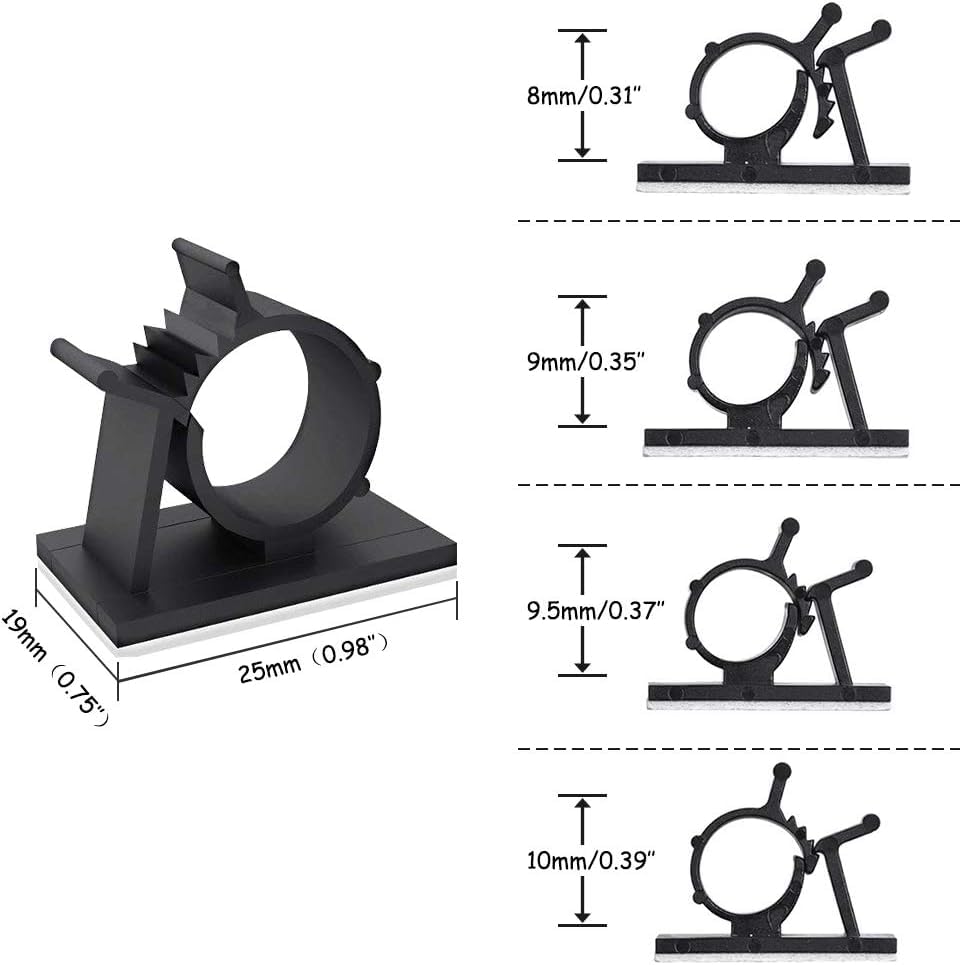 Viaky 30 Pcs Black Clips Self Adhesive Backed Nylon Wire Adjustable Cable Clips Adhesive Cable Management Drop Wire Holder - color: 30black, size: for 0-0.4''(10mm) cable