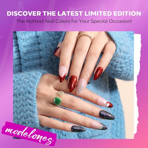 modelones Nail Polish Set, 6 Colors Red Green Purple Glitter Nail Lacquer - color: A3 Shimmer Night
