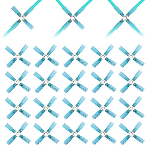 20PCS 4 Way Wire Connector 16-14 AWG Heat Shrink X Ring Butt Connectors Kit, Waterproof Heavy Duty 16-14 Gauge Crimp Splice Terminals for Automotive Marine RV Outdoor Wiring, Blue - size: 16-14 AWG-Blue, style: 4-Way