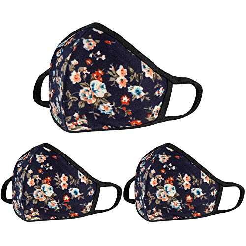 Cloth Face Mask for Women, Men - Reusable Fabric Masks with Nose Wire - color: Pack 3 Floral