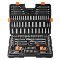VEVOR Mechanics Tool Set, 205 Pcs SAE and Metric Sockets, 1/4" 3/8" 1/2" Drive Deep and Standard Sockets, Chrome Vanadium Steel, Polyethylene - size: 205-PCS