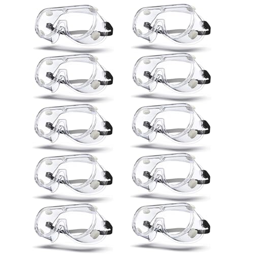 Anti-fog Safety Goggles ANSI Z87.1,Adjustable Chemistry Lab Goggles Over Glasses - color: Transparent 10pcs