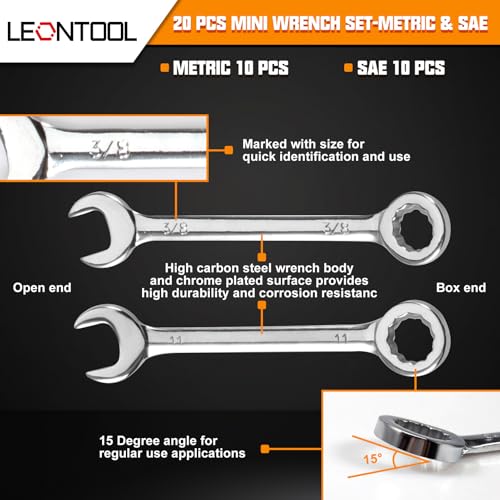 Mini Wrench Set Metric and SAE 20 Pcs - style: Metric and SAE