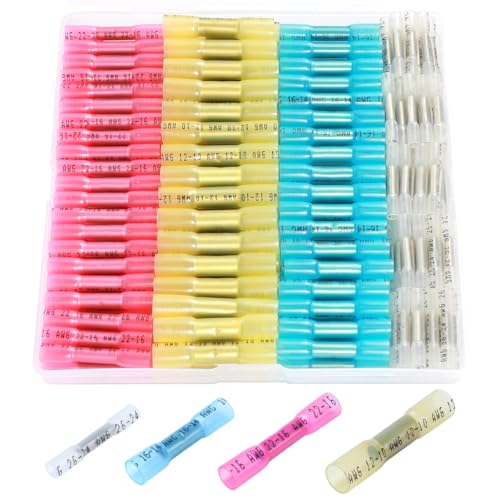 140PCS Heat Shrink Butt Wire Connectors 26-10 AWG, Insulated Waterproof Electrical Wire Connectors Automotive Marine Grade Wire Crimp Terminals Butt Splices, Ideal for Boat, Truck - size: Mix 140 PCS