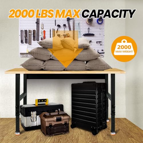 48" Adjustable Work Bench, Rubber Wood Top Workbench - size: 48 inches