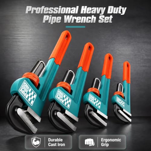 4Pcs Pipe Wrench, 8”,10",12”,14” Adjustable Straight Plumbing Wrench Set, High Drop-Forged jaws, Professional Pipeline Tool for Water Pipe Fittings, Mechanical assembly, Workshop Operations - size: 8.10.12.14inch