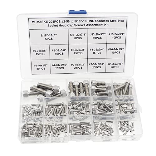 #2-56#4-40#6-32#8-32#10-24 1/4"-20 5/16"-18 UNC 304 Stainless Steel Socket Head Cap Screws Assortment Kit