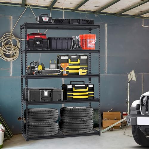 48x18x72 Inch Garage Shelving Heavy Duty, Storage Shelves 2500Lbs Capacity, Adjustable Metal Shelving Unit, 5 Tier Industrial Shelves for Basement Workshop - size: 48 x 18 x 72 inches